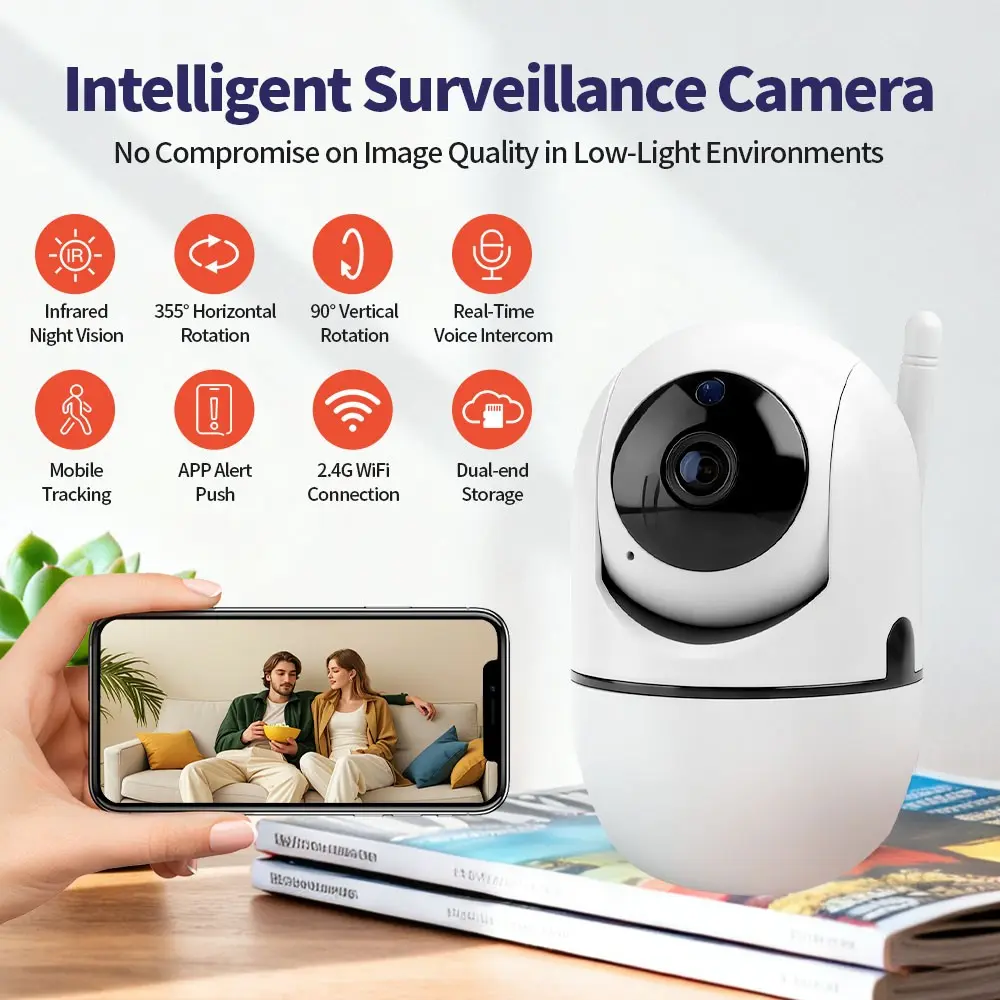Indoor WiFi Security Camera | 355° Pan & 90° Tilt | Night Vision Motion Detection Two-Way Audio | Baby Pet Monitor | 2.4G WiFi | SD Card + Cloud Storage | APP Remote View | WiFi Surveillance Cam