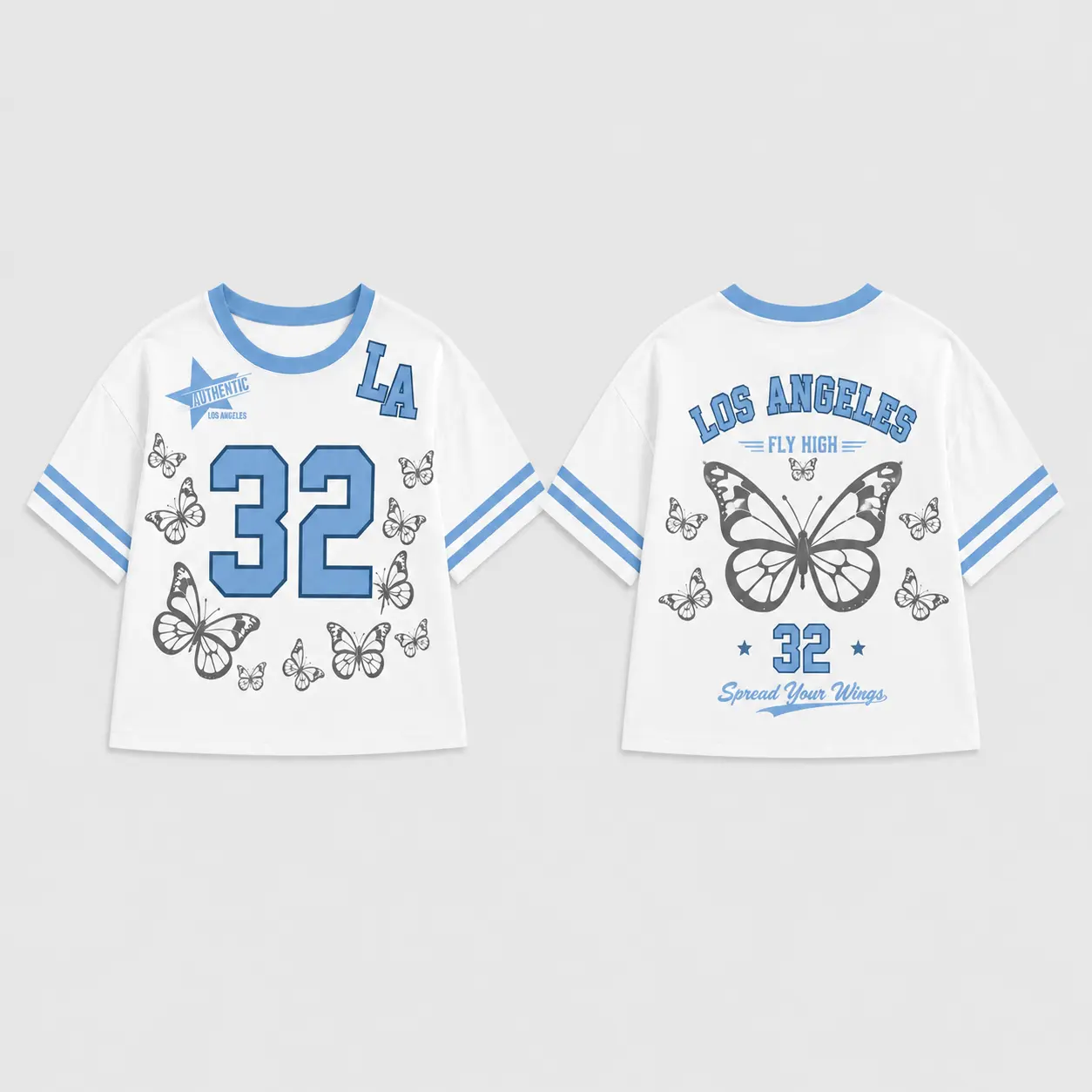 Women’s Oversized Cropped Varsity Jersey T-Shirt - Casual, Bold City Lettering, Butterfly or Wave Prints, City Graphic Number Sports Crop Top for Teens, Summer Game Day Outfits (Brooklyn, Sunset, Los Angeles, Seattle Dream Team Vibe), Letter Print, Mini C