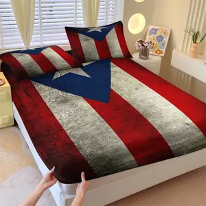 Puerto Rico Vintage Distressed Flag Fitted Sheet Set, 1 Fitted Sheet & 2 Pillowcase No Filling, Patriotic Boricua Bedding Set, Soft Deep Pocket Design, Ideal for Adults Teens Bedroom Dorm & Gift for Puerto Rican Culture Lovers
