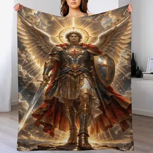 Archangel Michael Christian Blanket – Divine Warrior Angel of God Spiritual Warfare Throw, Armor of God Protection Faith Blanket, Jesus Light Religious Gift for Men Dad Husband
