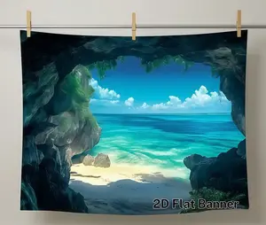 1PC Polyester 2D Flat Cave Sea View Tapestry Wall Mural, Ocean Scenery Blocking Cloth, Bedroom & Living Room Home Decor, Birthday Photo Background Hanging Accessory