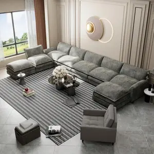 8-Seat U-Shaped Modular Sectional Couch Set with Ottomans, Convertible Oversized Indoor Sofa with Soft Seat for Living Room