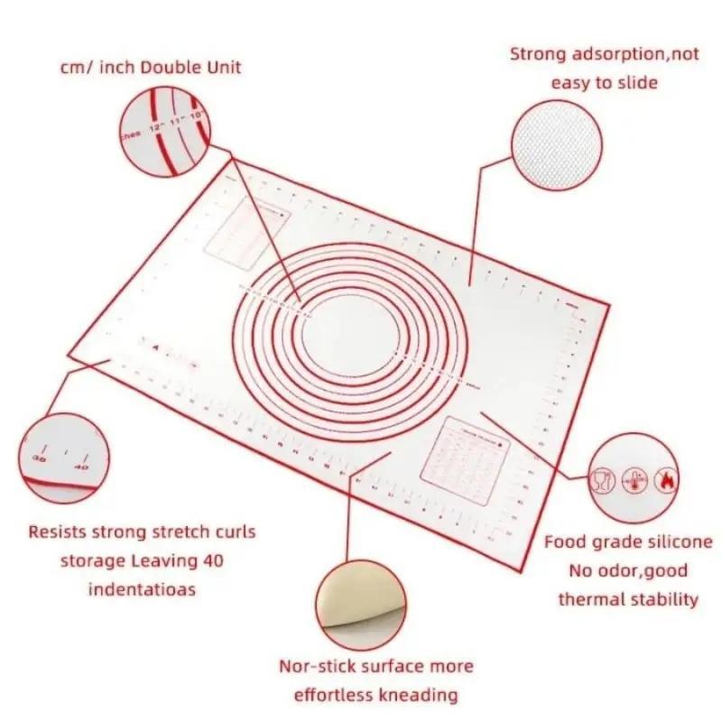 Silicone Table Mat for Kneading Dough, 1 Count Non-Slip Non-Stick Kneading and Baking Mat for Pizza Making, Kitchen Baking Utensils, Baking Tools