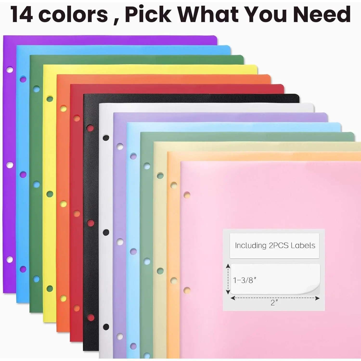 2-Pocket Folders, Plastic Folders with Pockets 3 Hole Punched | 1 Pack Pockets Folder for 3 Ring Binder with Labels, Heavy Duty Binder Folder for Document, Letter Size File Folder,Pink