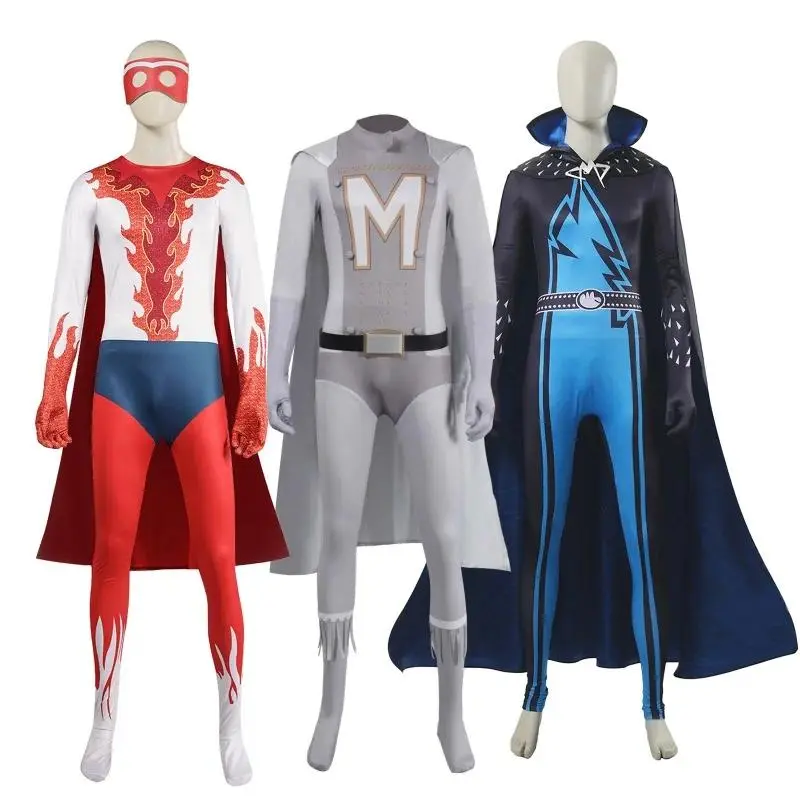 Men's Megamind Metro Man Polyester-Plush Jumpsuit with Cloak, Anime Cosplay Party Clothing, Menswear Clothes for Halloween Masquerade Carnival Performances