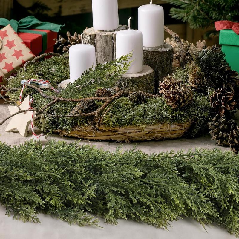 9-Foot Artificial Christmas Cedar Garland, Soft & Thick Faux Pine Foliage, Green Faux Cedar Garland, Festive Holiday Decoration for Fireplace Adornment, Parties and Home Decor, Indoor and Outdoor