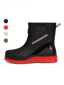 Men's Retro Mid-calf Rain Shoes, Thick Layered Anti-slip Outsole Waterproof Rubber Boots for Construction Work and Car Washing Flood Prevention