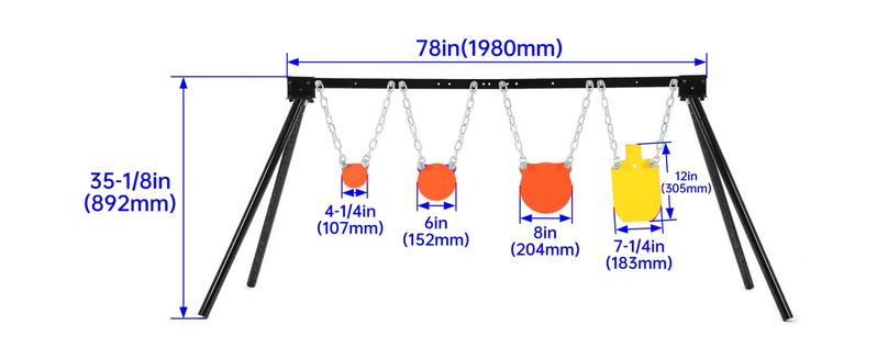 HECASA Steel Target Stand Kit, 3 Gong Targets + 1 Torso Target, AR500, 1/2" Thick, 4'' 6'' 8'' Targets steel tip dart Shooting Equipment Sturdy