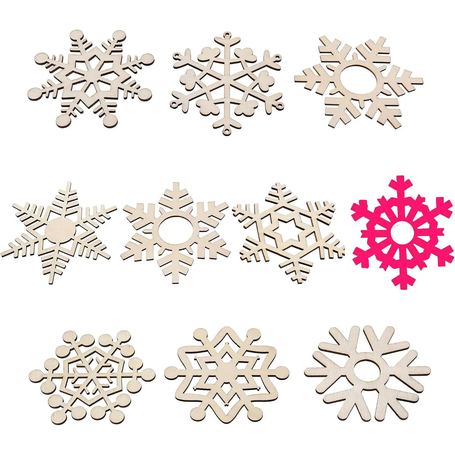 60 count Unfinished Blank Wooden Cutouts Craft for ,Suit for 's Painting DIY Room Decoration  Giving  (Christmas Snowflake)