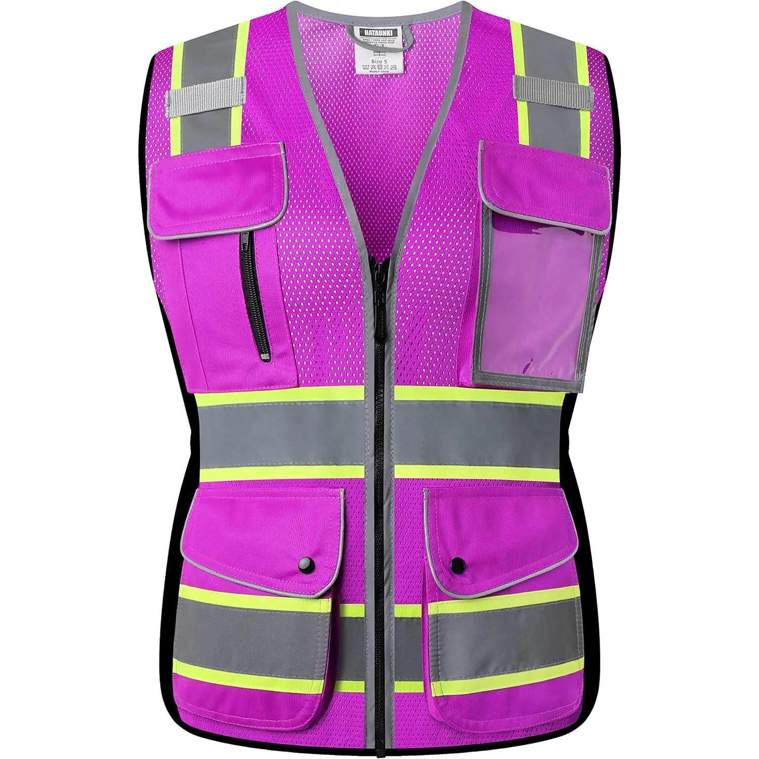 Reflective Safety Vest for Women Mesh High Visibility Vest with 8 Pockets and Front Zipper High Vis Vest Work Vests Meets ANSI/ISEA Standards(Purple-16, Medium)