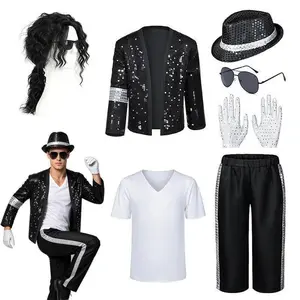 Adult Women Men 80s 90s Pop Star Michael Jackson Cosplay Costume Wig Halloween Stage Performance Hip Hop Dance  Family Clothing