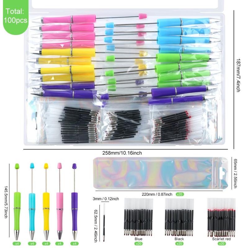 Colorful Ballpoint Pen Kit, 100pcs/set DIY Ballpoint Pen Art Craft Kit with Accessories, Cute Stationery Supplies for School & Office