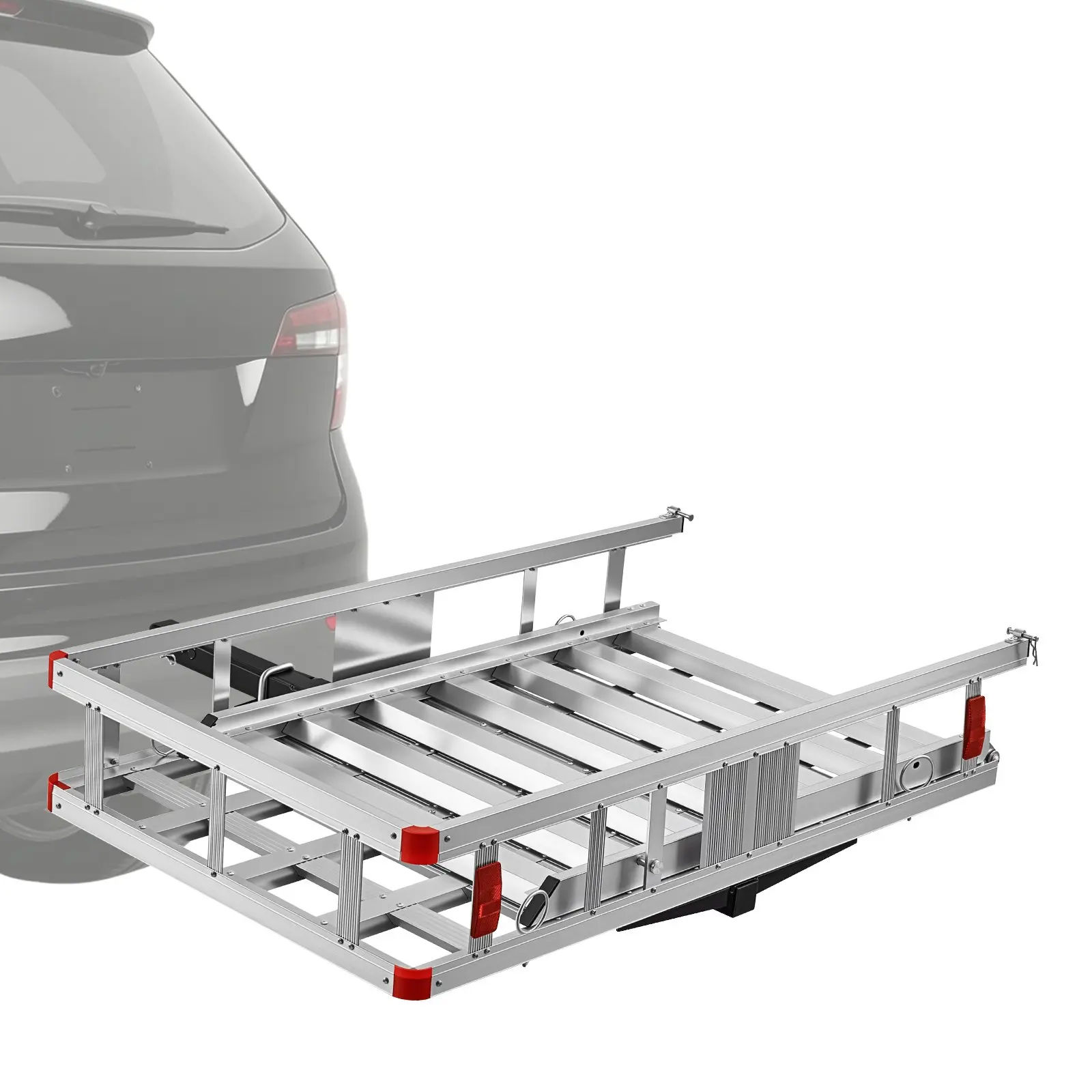 VEVOR Hitch Mount Wheelchair Carrier, 500LBS Mobility Scooter Carrier with Folding Ramp, Aluminum Hitch Cargo Rack Basket & Stabilizer Kit, Fits 2" Receiver for Truck SUV Car, 50" x 29.5" x 8.9"