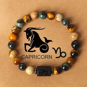 Stylish Zodiac Sign Natural Stone Beaded Bracelets for Men & Women - Unique Prayer & Blessing Accessory, Ideal Birthday Gift for Couples & Friends