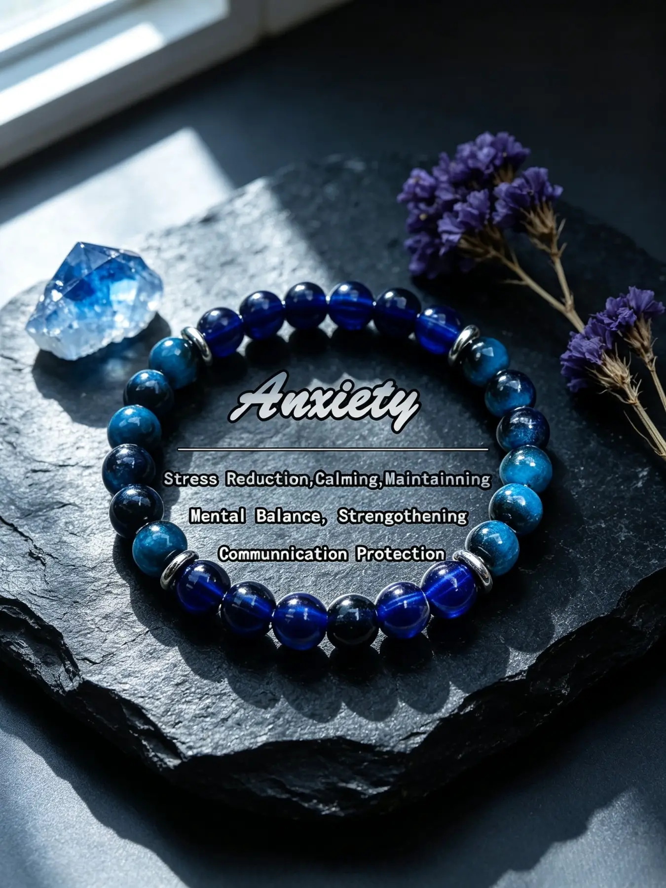 1 PCS Gradient Dark Blue Tiger's Eye & Blue Round Bead Stretch Bracelet,Grounding Gift for Stress Reduction, Deep Calm, Steady Mental Balance & Enhanced Communication Protection