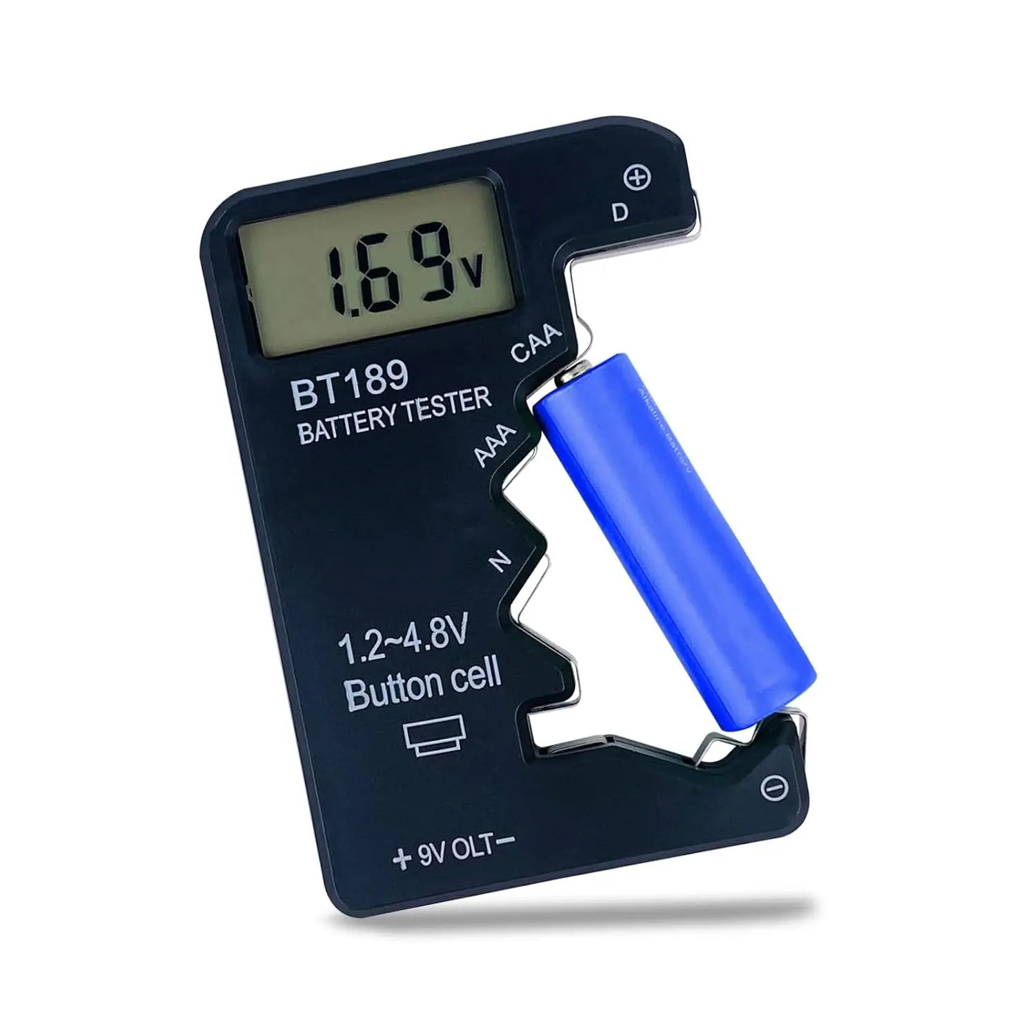 Digital Battery Tester, LCD Screen Voltage Checker for AA AAA C D 9V 1.5V Batteries, Portable Household Battery Tester Tool, Black