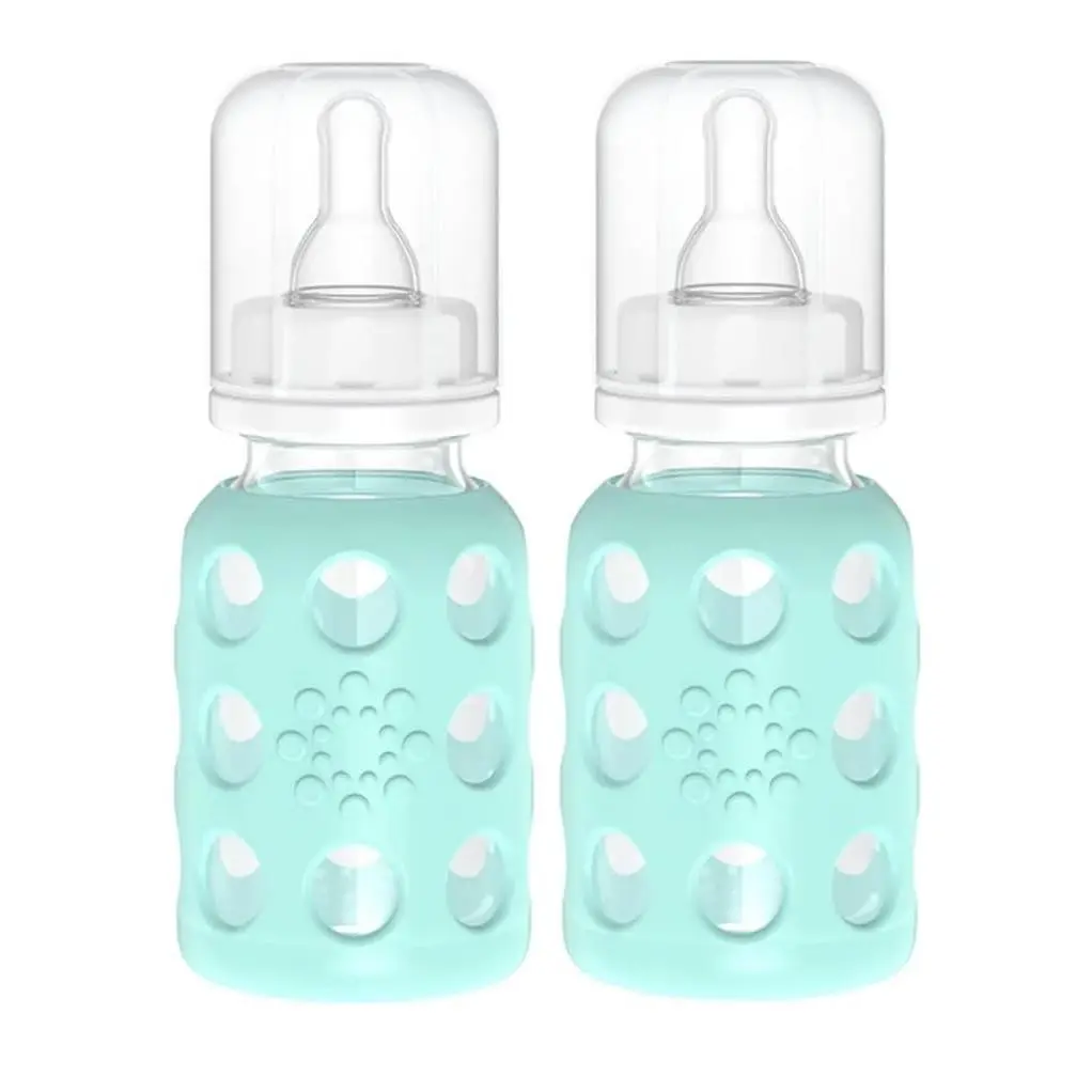 Glass Baby Bottle BPA Free |     Protective Silicone Sleeve |     4 oz Pack of 2 |     Mint