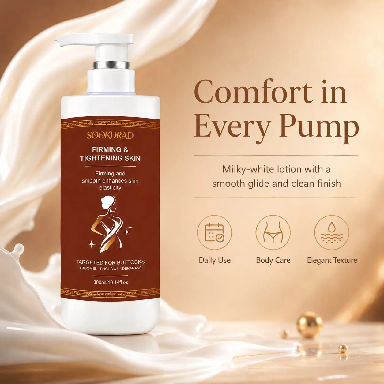 Firming and tightening skin lotion, firming, tightening, smooth, enhance skin elasticity, for buttocks, abdomen, thighs, underarane, 300ml/10.14fl oz