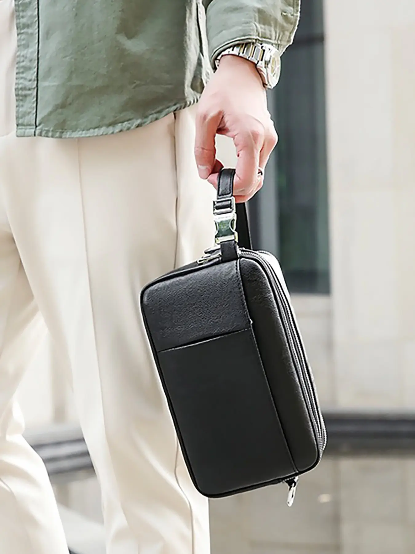 Men's Multi-Function Wallet Clutch Crossbody Bag - PU Leather Dual Zipper Compartments Large Capacity (Fits Phone) with Card Slots, Single-Shoulder/Crossbody/Clutch Carry Ways, Business Casual Daily Commute Ideal Gift for Men