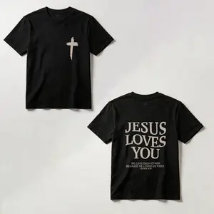 Jesus Loves You Christian Believer Faith God Religious Front and Back Cotton T-shirt, Graphic Crew Neck Soft Top Short Sleeve Casual Unsex Shirt for Men Women