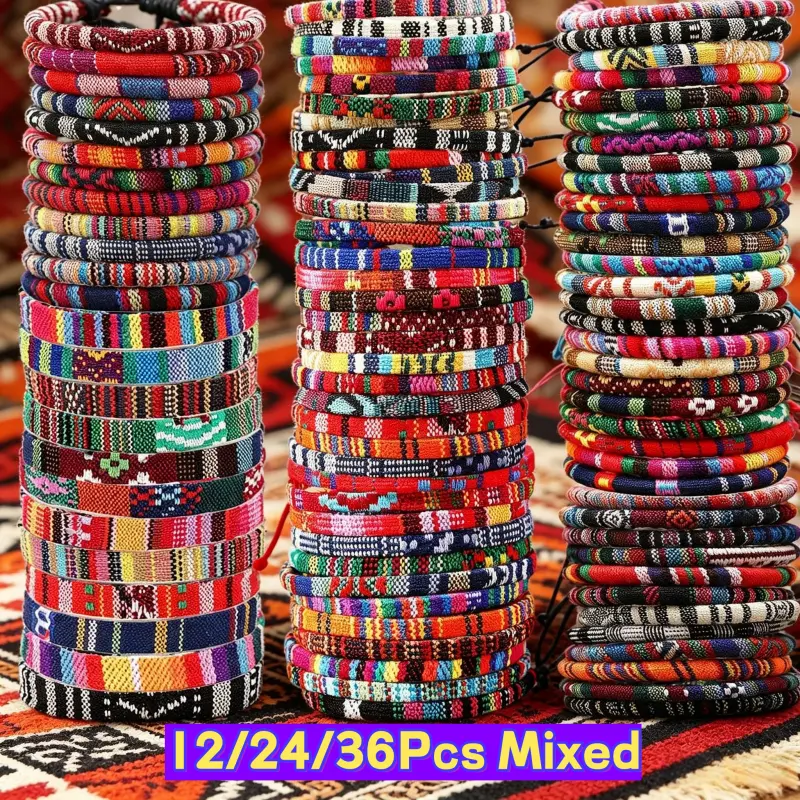 12/24/36pcs Bohemian Handmade Friendship Bracelet Set - Female Bracelet Set | Men's Fashion Jewelry Set | Unique Gift for Friends and Family, College Style Braided Friendship Bracelet; Couple Bracelet, Braided Handmade Style, Adjustable Braided Bracelet