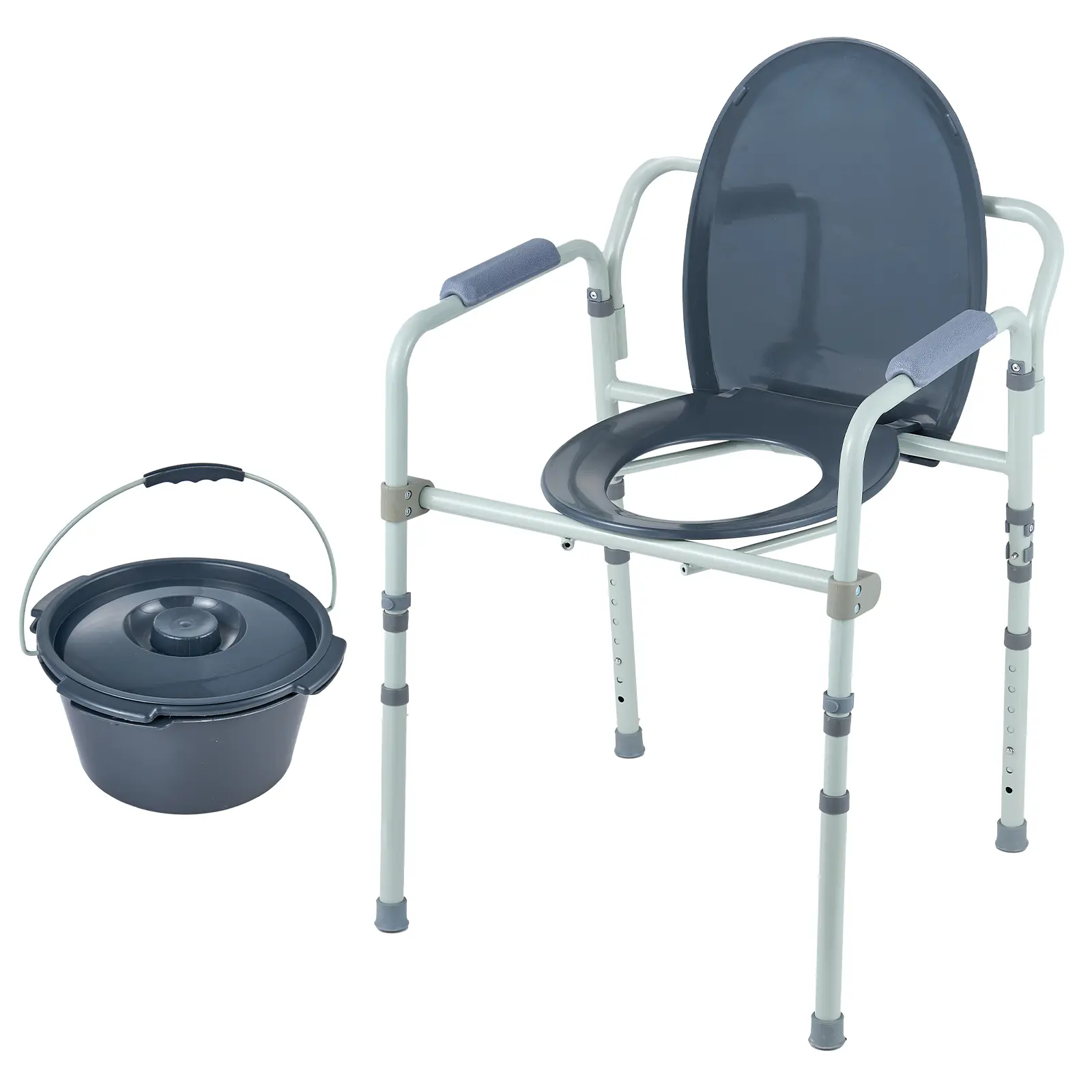 Commode Chair, Bedside Commode with Wider Toilet Seat, 7-Level Adjustable Height, 5.8L Removable Bucket