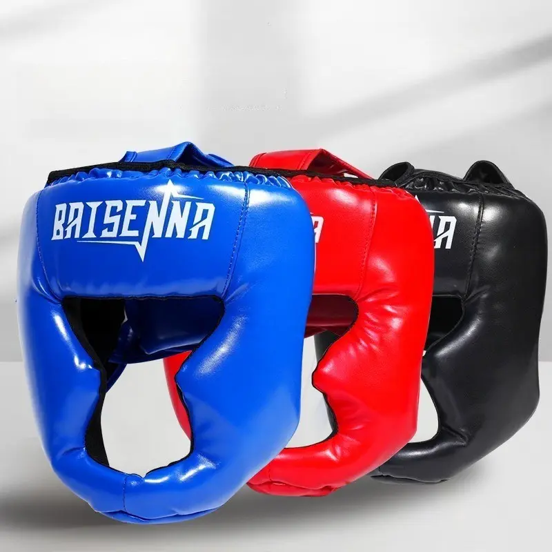 Boxing headband, thickened sponge pad, adjustable PU head, suitable for Taekwondo, Muay Thai, Sanda, suitable for comprehensive boxing training, available in red, black, and blue, men's and women's boxing sports accessories