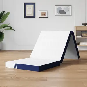 4 Inch Tri-Fold Memory  Mattress Topper, Portable Folding Mattress Single with Removable Washable Cover, Detachable 3-in-1 Design for Guest Bed, Camping, Travel, CertiPUR- Certified