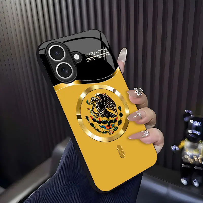 For 【iPhone 17】Phone Case, Mexican Eagle Ethnic Totem Phone Case, Vintage Latin Culture Print Design, Shockproof & Wear-Resistant Protective Cover, Magnetic Charging Glass Case, MagSafe，Unisex Ethnic Style Phone Case.-XS9527