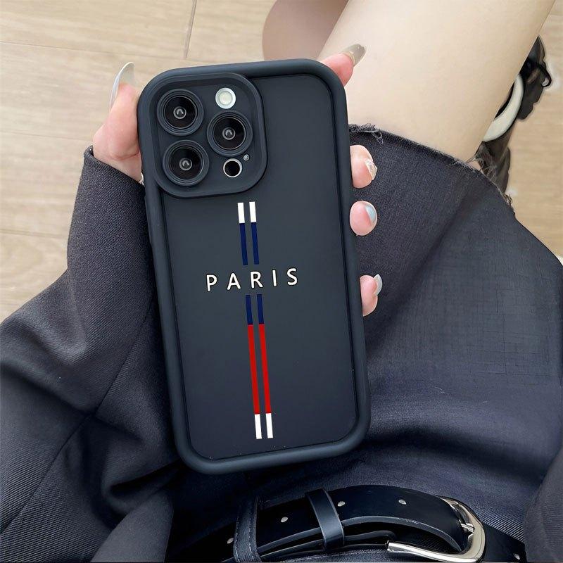 A Black for iphone Cover Featuring The Word "PARIS" Along with a Vibrant Striped Design! Offering a Fun, Straightforward, And Stylish Look for Both Men And Women, Compatible with for iPhone 17 E Air Pro ProMax iPhone16 15 14 Plus 13 12 Mini 11 X XS XR