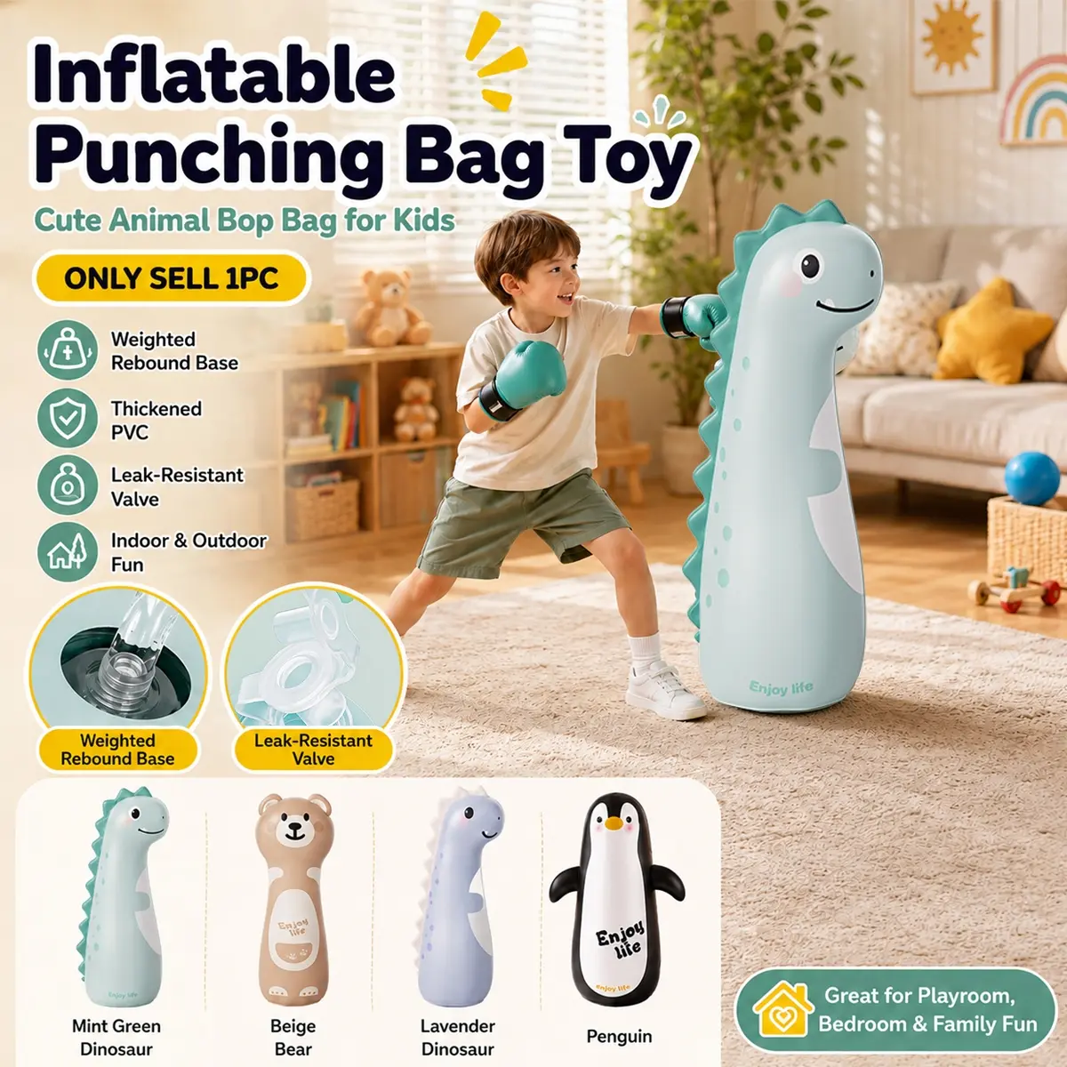 Kids Inflatable Punching Bag, Inflatable Boxing Bags, 47in Freestanding Boxing Bag with PVC, Rebound Standing Design, Easy Fill Base, Indoor Outdoor Training Equipment for Boys Girls, Parent-Child Fitness for Home & Backyard