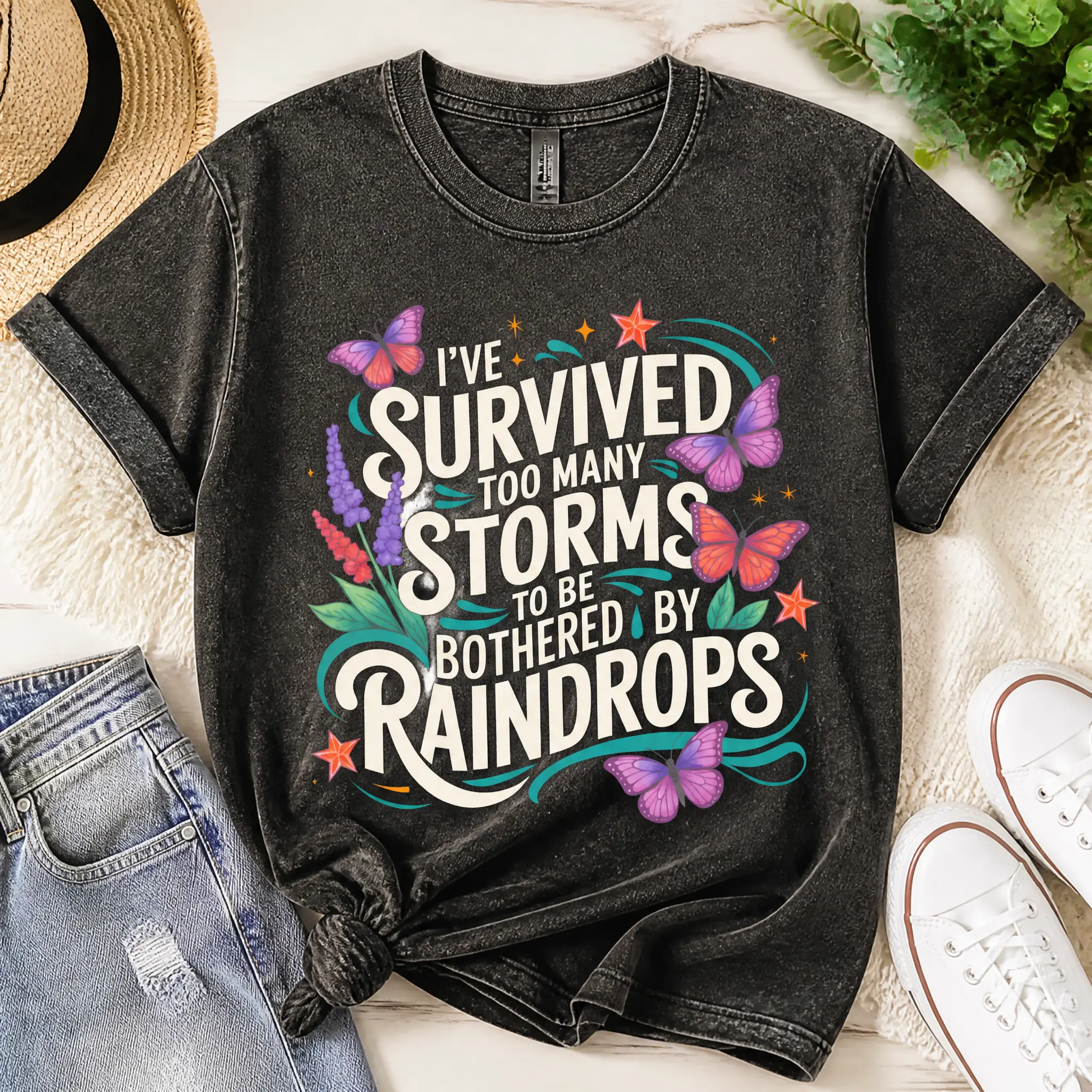 "I've Survived Storms" Quote T-Shirt, Vintage Oversized Graphic Tee for Men & Women, Casual Short Sleeve Stylish Top, Printed in USA, Menswear, Shortsleeve, Loose, Tops, Classic, Fabric, Fashion, Thanksgiving, All Seasons, Breathable, Soft Cotton, Do Not,