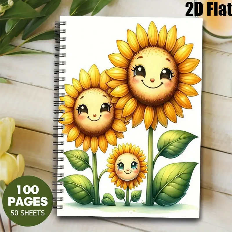 1pc Sunflower Family Spiral Notebook 5.7x8.26 Inch, Cute Cartoon Design, High-Quality Lined Pages, Durable Coil Binding, Perfect for Kids School Supplies, Daily Journal, Travel Notes, Summer Vacation Gift, Back to School Present, Birthday Gift for C