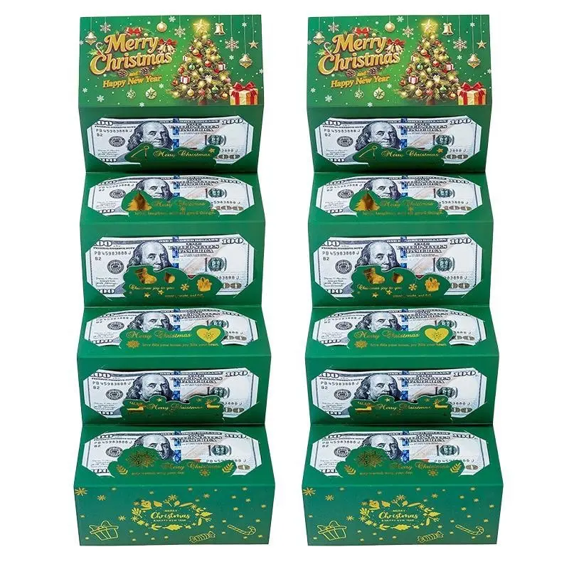 2Pcs Christmas Foldable Cash Gift Envelopes, Green Xmas Tree Printed Money Holders, Dual Purpose Christmas Greeting Cards & Cash Gift Packets, Perfect Holiday Gift for Family, Friends and Loved Ones