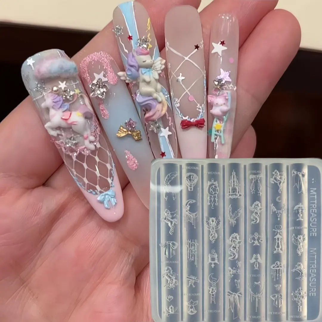 Silicone Nail Mold with Horse Bowknot and Other Elements, High Transparency Cross Clover Design, Multi-Element Nail Art Tool