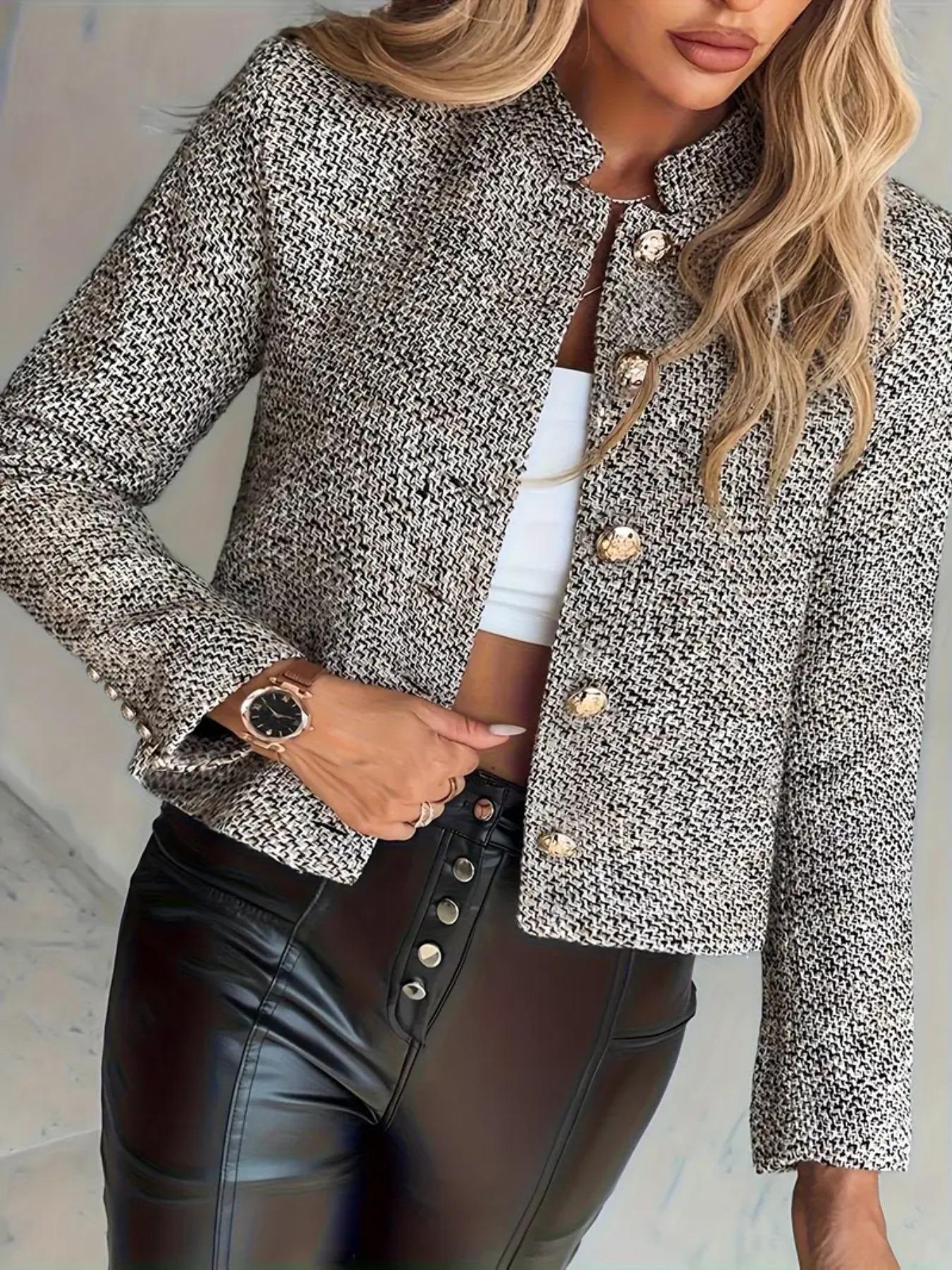 Women's Solid Button Front Coat, Casual Fitted Long Sleeve Outerwear for Fall & Winter, Ladies Clothes for Work Office Business, Casual Fashionable Jacket, Womenswear