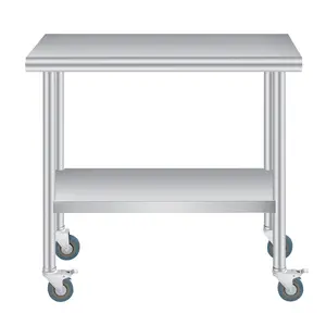 Stainless Steel Outdoor Prep Table  Heavy Duty Work Table – Adjustable Undershelf & 4 Caster Wheels – Commercial Grade Patio, Restaurant, or Outdoor Kitchen Utility Table