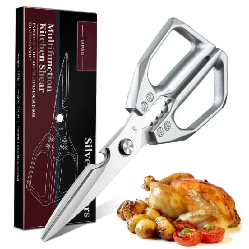 Kitchen Scissors All Purpose -FallFreshness- Stainless Steel Kitchen Shears, Sharp Silver Meat Scissors, Dishwasher Safe, Poultry Shears, Japanese Cooking Scissors for Food, Chicken Bones, and Turkey, Christmas Gift! Kitchenware Box