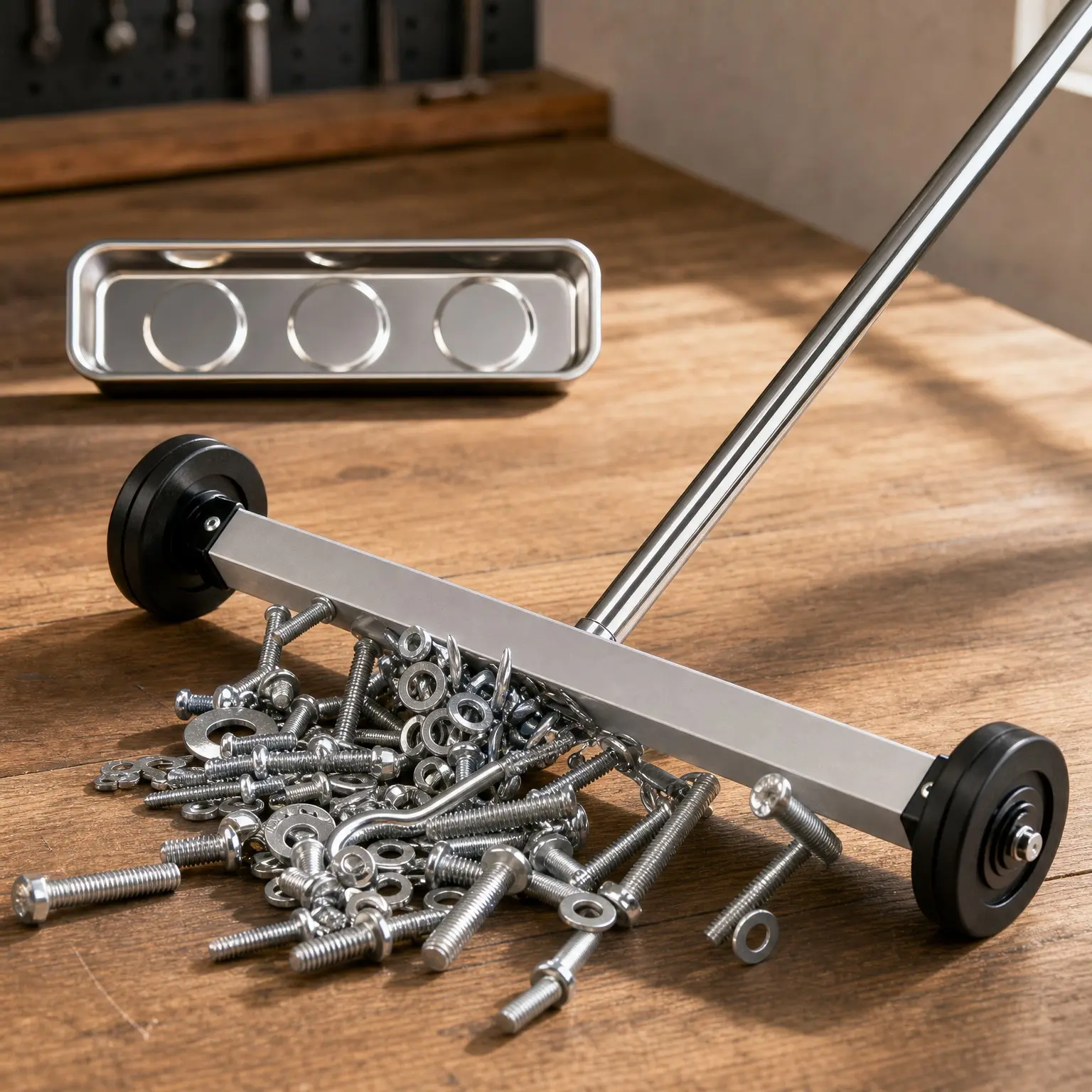 17-Inch Heavy Duty Magnetic Nail Roller with Telescoping Adjustable Handle - 8.8-Pound Capacity Magnetic Sweeper for Workshop, Garage, Yard & Construction Cleanup