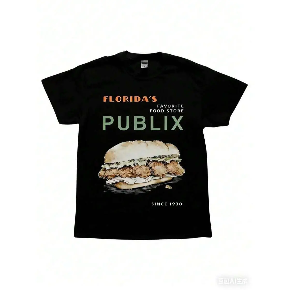 Men's Casual Round Neck Short-Sleeve T-Shirt, Southern Grocery Aesthetic, Big Publix Deli Sandwich Graphic Print, Unisex Outdoor Wear, Florida Streetwear Top for Travel