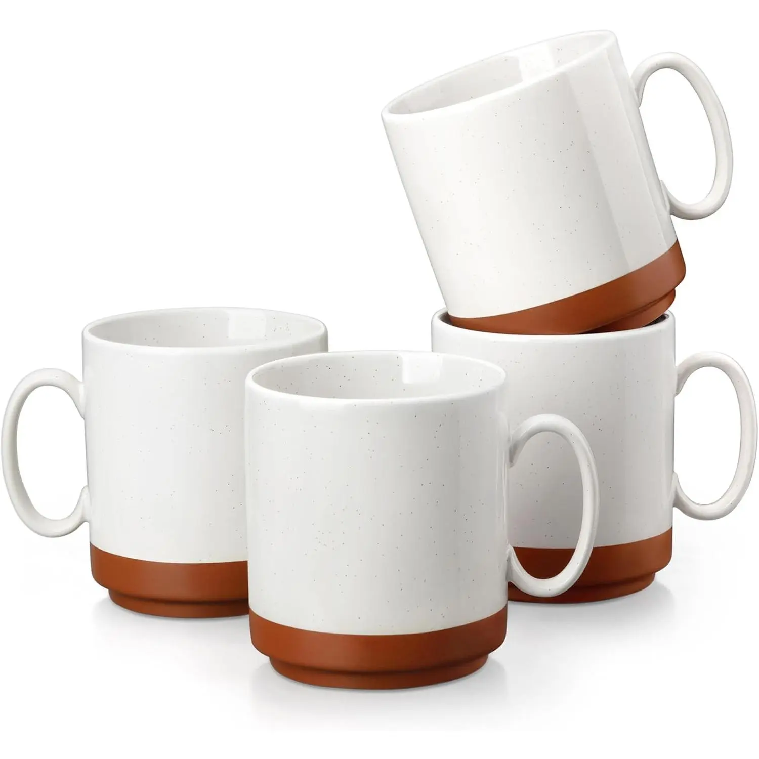 MALACASA 12oz Ceramic Coffee Mugs Set of 4, Stackable Straight-Sided Khaki White Cups, Suitable for Coffee Latte Tea Hot Chocolate Cappuccino Cocoa, Microwave & Dishwasher Safe