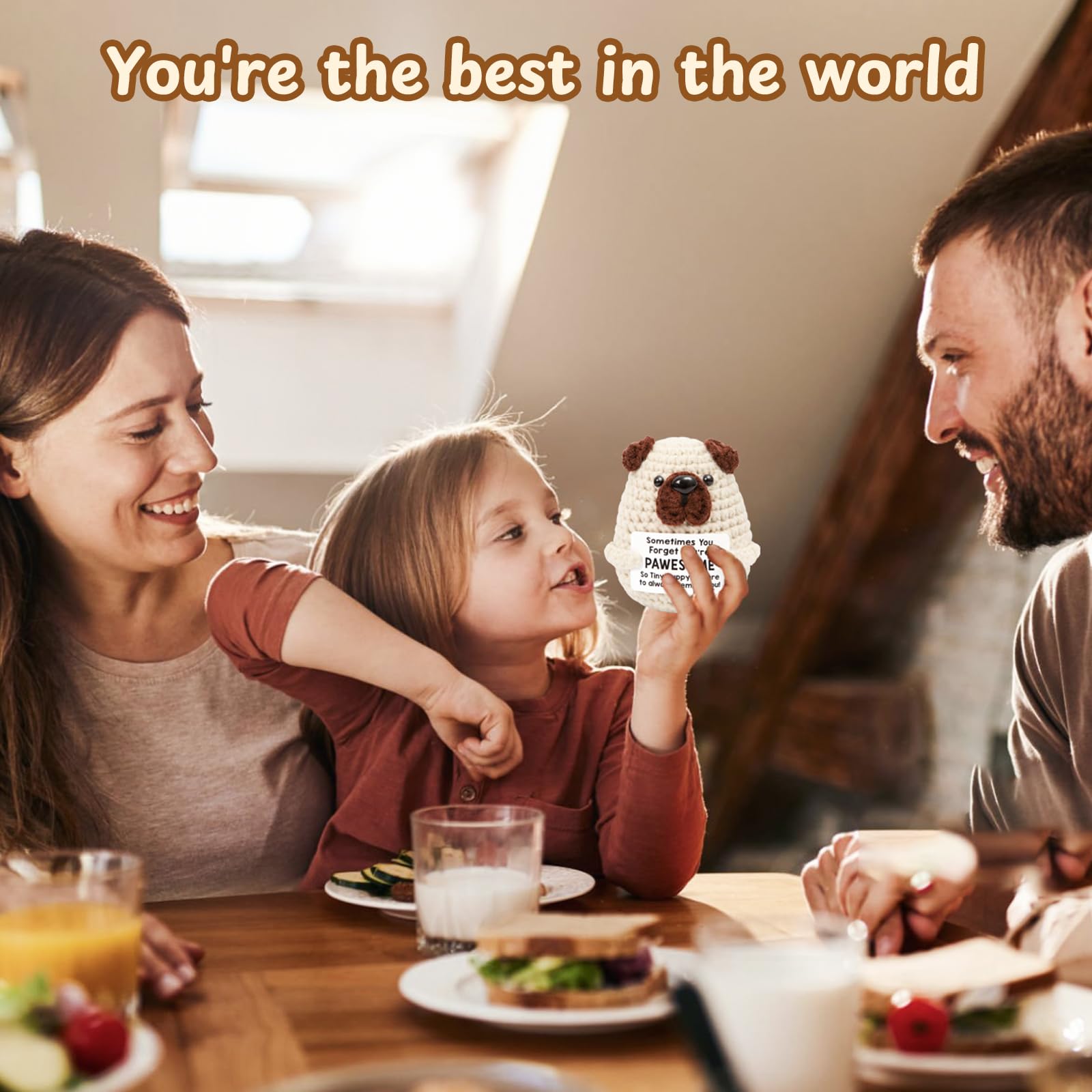 Mini Positive Crochet Dog,Funny Emotional Support Crochet Stuffed Gifts Cute Crochet Animals with Positive Messages Emotional Support Crochet Animals Handmade Crochet Puppy Inspirational Crochet Gift