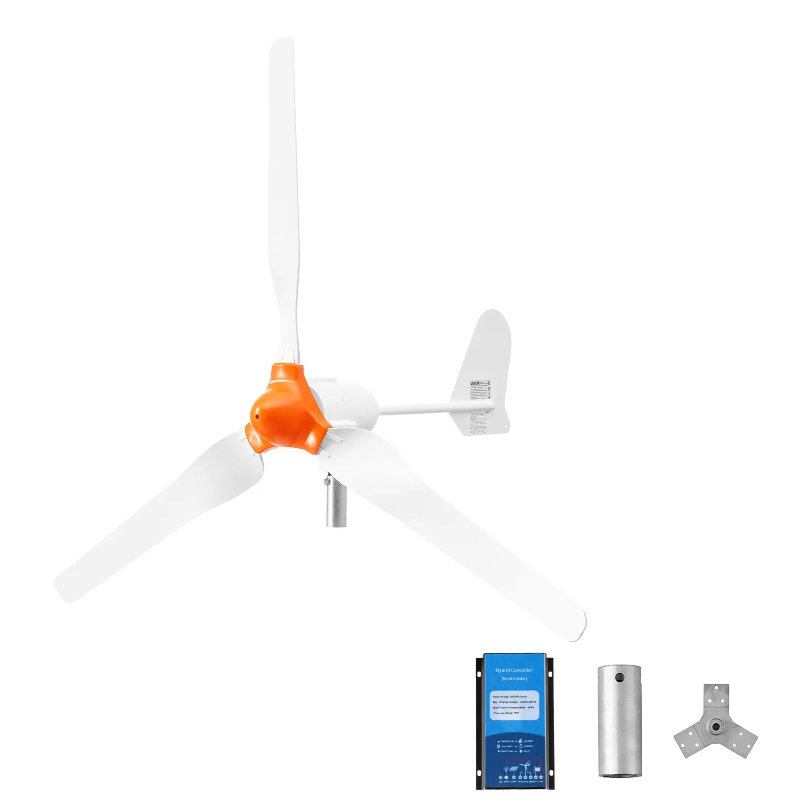 VEVOR 1200W 24V Wind Turbine Generator, 3-Blade Wind Turbine Kit with Wind/Solar Hybrid Controller, Efficient 3-Phase AC Permanent Wind Power Generator for RV Boat Home Farm (Tower Pole Not Included)