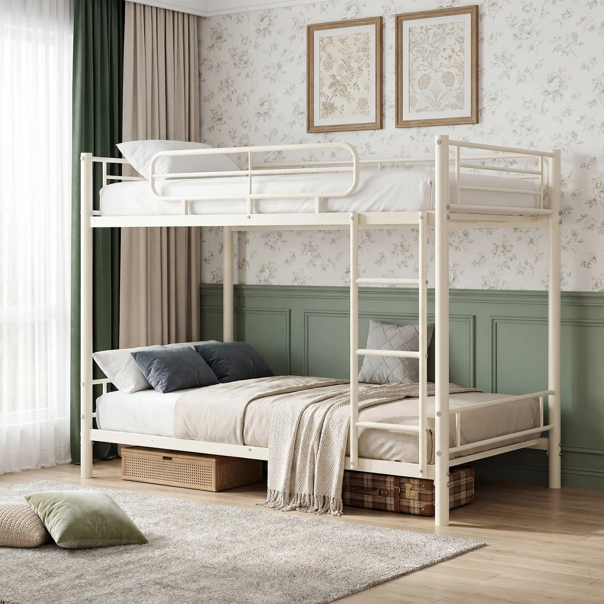 Twin Over Twin Bunk Bed Frame, Heavy Duty Metal Bunk Bed – 450 Lbs Upper & 500 Lbs Lower Capacity, 11.7" High Guardrails, Reversible Ladder, No Box Spring Needed, Space Saving Bed for Kids Teens Adults,