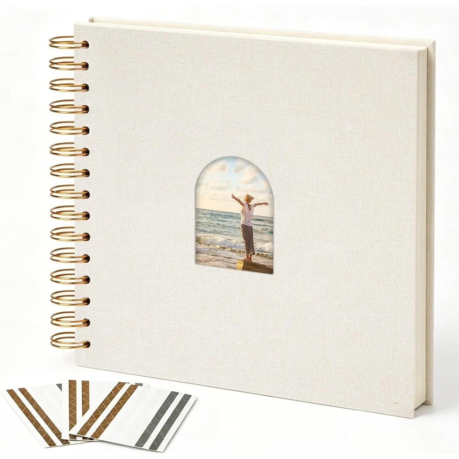Vienrose 10x10 Inch Scrapbook Album, 20 Sheets 40 Blank Thick Pages Personalized DIY Photo Album, Linen Arch Window Memory Book for Wedding, Baby Shower, Anniversary, Travel, Keepsake Gift, Beige