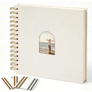 Vienrose 10x10 Inch Scrapbook Album, 20 Sheets 40 Blank Thick Pages Personalized DIY Photo Album, Linen Arch Window Memory Book for Wedding, Baby Shower, Anniversary, Travel, Keepsake Gift, Beige