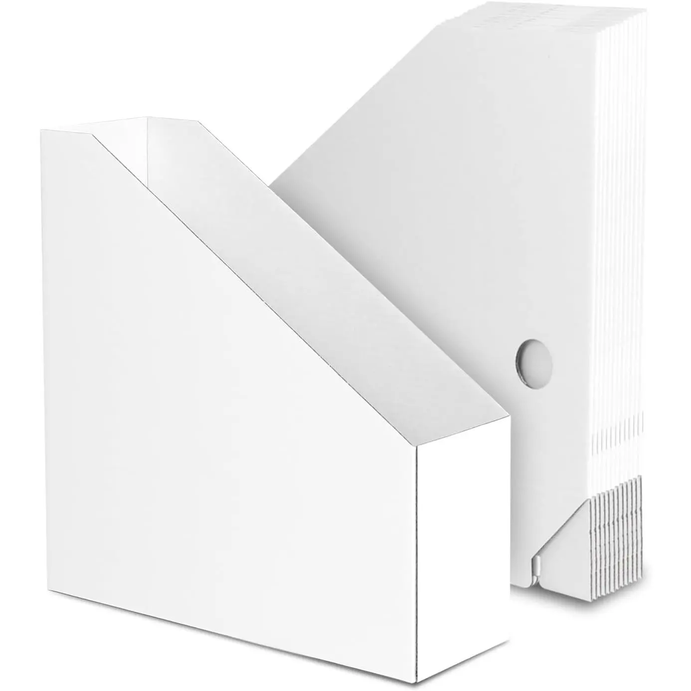 12 Pack White Magazine File Holder, Cardboard Magazine Rack with Label, Foldable Storage Organizer Box for Book, Documents, 10.2x3.5x10.6 Inches