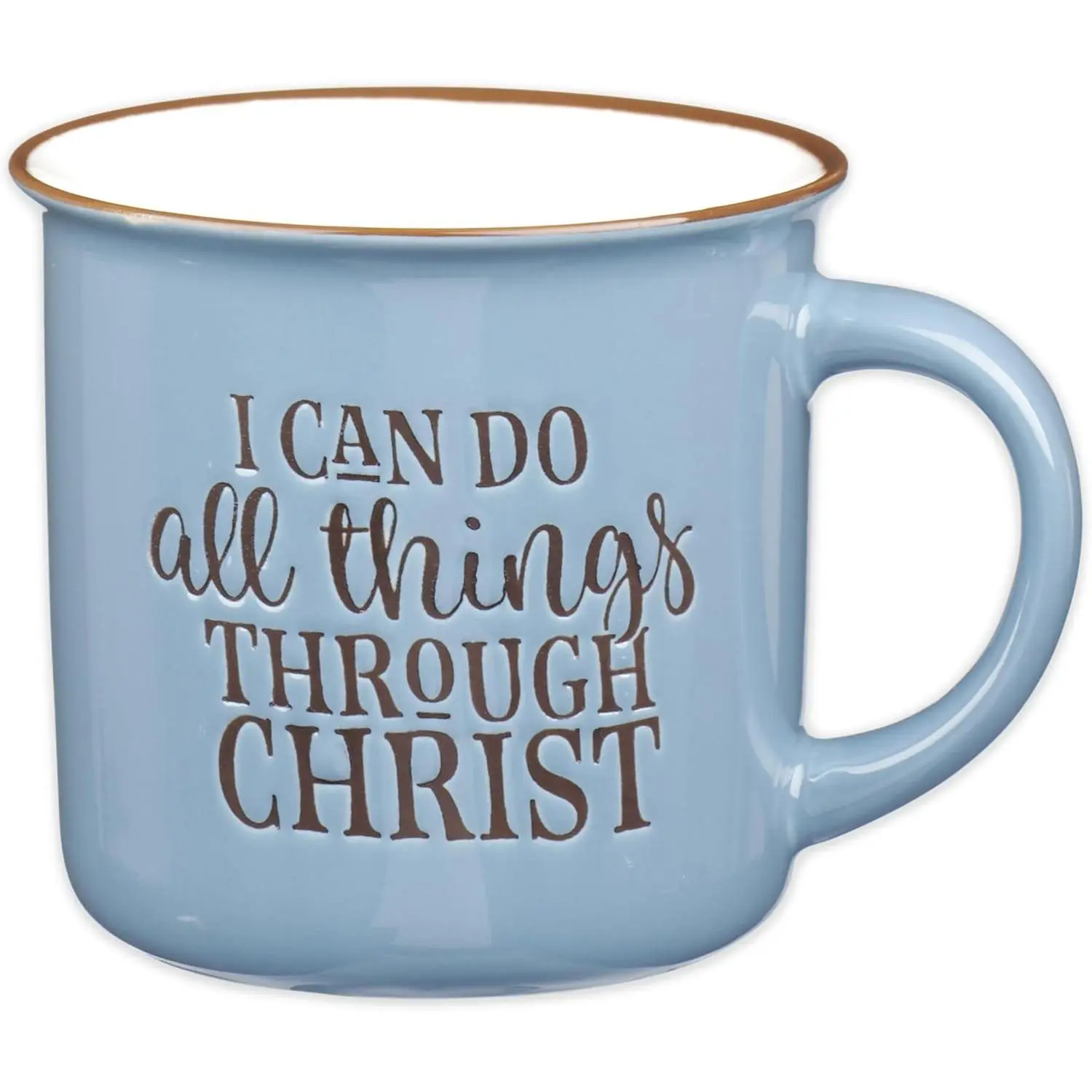 13oz Modern Blue Camp-Style Ceramic Coffee Mug - Microwave-Safe, Dishwasher-Safe Inspirational Mug with Phil. 4:13 Scripture Verse "I Can Do All Things Through Christ"
