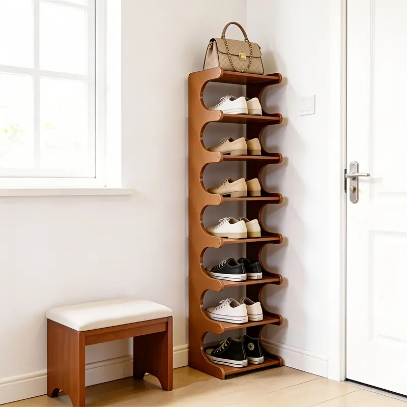 Bamboo Shoe Organizer - 4-8 Levels Racks for Storage, Minimalist Compact Home Organizer for Hallways, Bedrooms, Multi-Functional Unit Also for Books, Kitchen Items