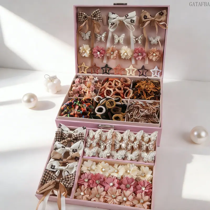 808Pcs Sweet Bow Flower Hair Accessories Set, Assorted Hair Ties, Clips and Barrettes, Cute Daily Hair Decorations for Girls